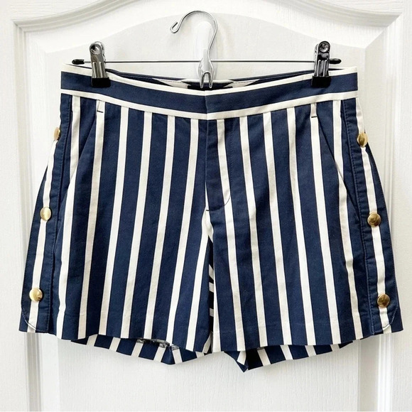 Banana Republic Ryan Shorts Blue White Stripes Gold Buttons Size 0 - Picture 3 of 14